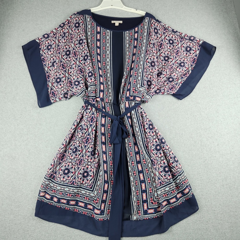 DB Established 1962 Dress Womens 16 Navy Pink Geo Print Medallion Tie Waist